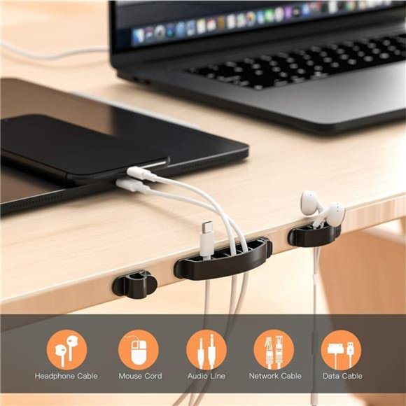 Cable Management Box 3 Pack with 16 Cable Clips Set-Large & Medium &Small Wooden - Picture 3 of 7